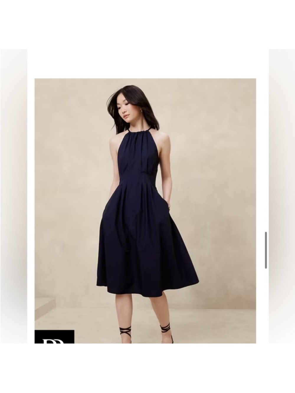 Banana Republic Poplin Halter-Neck Navy Midi Dress